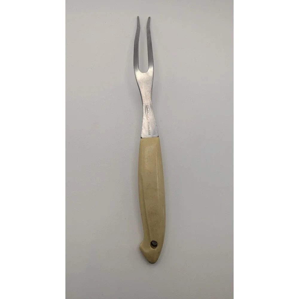 Camillus Stainless Steel Meat Carving Fork Vintage Cream‎ Handle 2 Tine USA Made